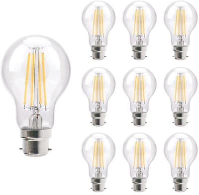 VITO LED Filament Lamp A60 B22 - 8W (vervangt 75W) - 1000lm - 2700K - Ø64mm - 220-240V - Energiezuinig - 10 stuks