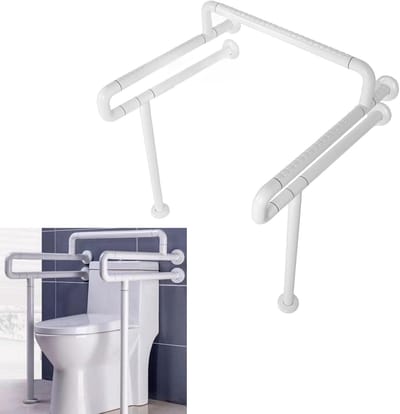 Toiletbeugel Dubbele U-vorm - Badkamerleuning Ondersteuning - Veilig Gebruik Toilet - Ergonomische Slipvrije Greep - 70 x 20 cm - Wit