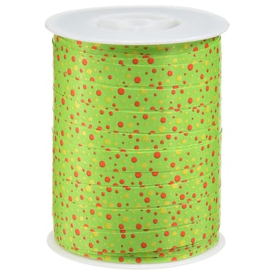 Groen krullint met stippen, 10 mm breed, 250 m lang