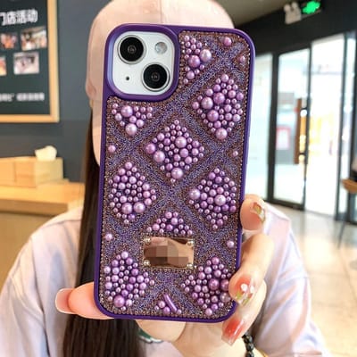 Backcover Parel kralen Ruitjes hoes Geschikt voor: iPhone 16 Pro - Fashion vrouwen case - Paars