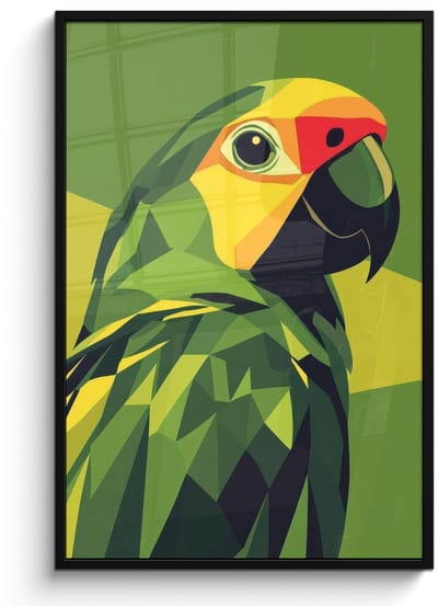 Poster in lijst - Fotolijst 80x120 cm - Posters - Papegaai - Groen - Snavel - Abstract - Posterlijst zwart - Decoratie - Wanddecoratie woonkamer - Muurdecoratie slaapkamer