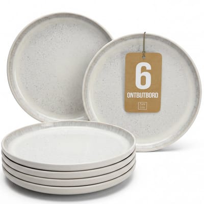 Pure Living Ibiza Light Set Van 6 Dessertborden - Ø 20 cm - Beige - Aardewerk - Vaatwasserbestendig - Magnetronbestendig