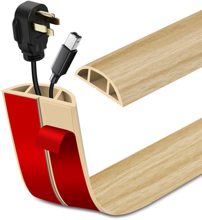 Kabelgoot, zelfklevend, kabelgoot, pvc, flexibele kabeldoorvoer, vloerkabelafdekking voor kantoor, huis, magazijn (3 m x 3 cm, lichtgele houtnerf)