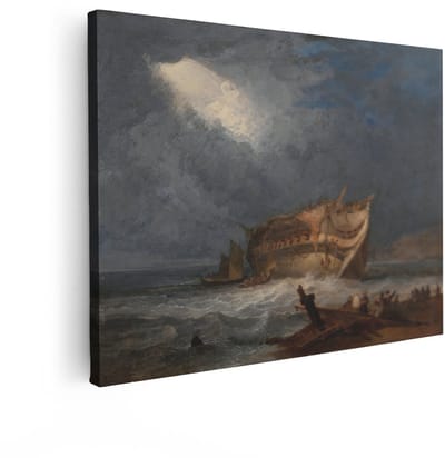 Artaza Canvas Schilderij Schilderij Zee - 120x90 cm - Wanddecoratie Scheepsramp - Muurdecoratie Stormachtige Zee - Decoratie Maanlicht - Schilderijen Op Canvas