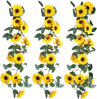 Kunstmatige Zonnebloem Guirlande Set van 3, Realistische Bloemen Voor DIY Kransen, Tuin Decoratie en Bruiloft Versiering