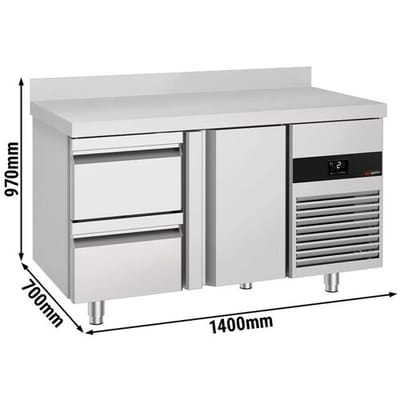 GGM Gastro Kühltisch PREMIUM - 1400x700mm - mit 1 Tür - 2 Schubladen - mit Aufkantung