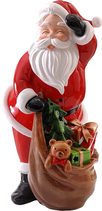 Viv! Christmas Kerstbeeld - Kerstman met Zak Vol Cadeaus - incl. LED verlichting - rood wit - 38cm