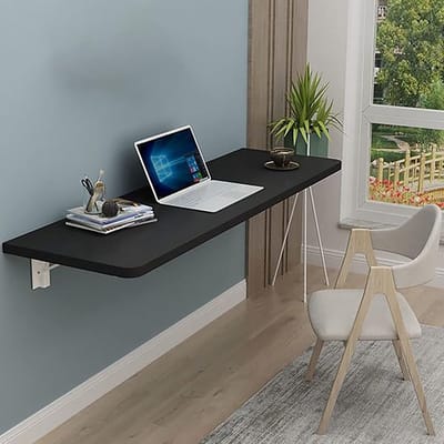 Opklapbare Wandtafel - Zwevend Bureau Klaptafel - Ruimte Besparen - Zelfnivellerend - 70x50cm - Zwart