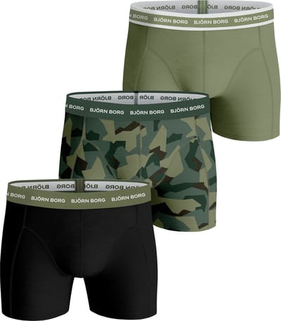 Björn Borg Cotton Stretch Boxershort Heren - Groen/Zwart - 3 stuks - Heren onderbroeken - Boxer - Maat M