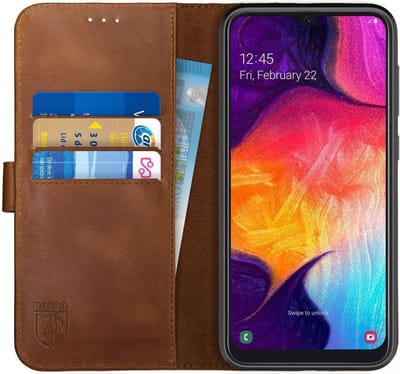 Rosso Deluxe Echt Leer Book Case Hoesje Geschikt voor Samsung Galaxy A70 | Ruimte voor drie pasjes | Portemonnee Book Case | Met Pasjeshouder | Bruin