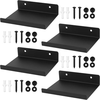 4-pack zwarte wandplanken, schilderijenplank, zwevende planken, zwarte badkamerplanken, wandboekenplanken voor woonkamer, studeerkamer, badkamer, keuken, fotolijstdecoraties - Zwart/15 x 11,5 x 3,5 cm