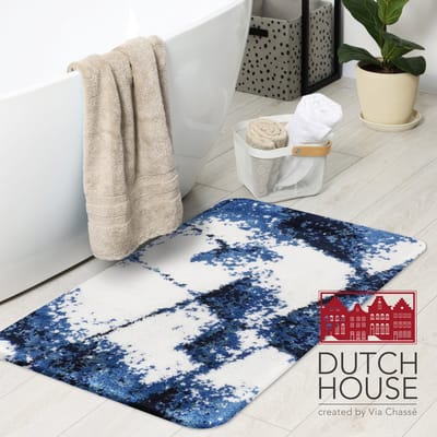 Dutch House Badmat Cannes - Badmat 60x90cm - Blauw - Antislip - Badmatten - Anti Slip Douchemat - Badkamer Mat - Snel Absorberend - Snel Drogende Badmat