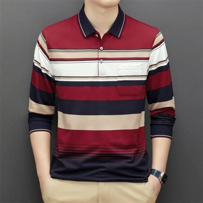 Heren Lente en Herfst Middelbare en Oudere Leeftijd T-shirt met Lange Mouwen Katoen Polo Kraag Casual Poloshirt Papa Top Heren XXL beige