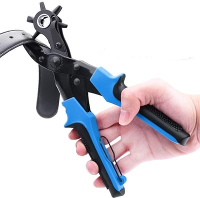 VHV - Gaatjestang - Revolvertang leer - Riemenpons - Gaatjestang voor riemen - Extra sterk - Verstelbaar - Ergonomisch handvat - Voor leer, textiel en horlogebandjes - Blauw
