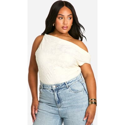 boohoo Dames Plus Twist Detail Bloemen Jacquard Top | Ivoor | Maat: 54