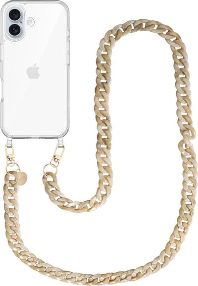 xoxo Wildhearts siliconen hoesje - Geschikt voor iPhone 16 - Cream Latte - Lang Koord - Telefoonhoesje - Hoesje met koord - telefoonkoord - Transparant hoesje - Lang beige koord