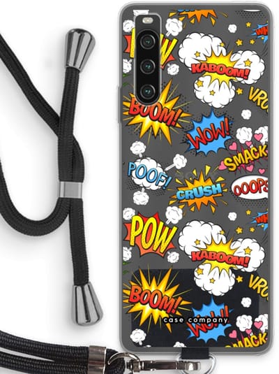 Case Company® - Hoesje met koord geschikt voor Sony Xperia 10 IV hoesje met Koord - Pow Smack - Telefoonhoesje met Zwart Koord - Bescherming aan alle Kanten en Over de Schermrand