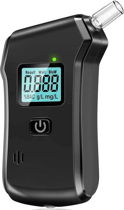 Alcoholademtestapparaat, 2026 Verbeterde alcoholademtest met digitaal LCD-display, nauwkeurige draagbare alcoholademtest voor thuis- en feestgebruik (5 mondstukken)