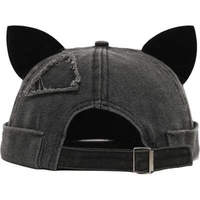 Unieke Leuke Kattenoren Randloze Hoed Verstelbare Hip Hop Muts Opgerolde Rand Effen Kleur Docker Cap Dagelijks gray