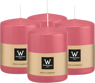 Wiedemann Cilinderkaars/stompkaars - 4x - roze - 6 x 8 cm - 29 branduren - zuilkaarsen