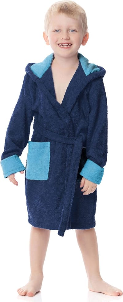 Ladeheid Kinderen Badjas met Capuchon - Wasmachine bestendig - Katoen - Badstof - LA-LA40-103-DG - Marineblau/Jeans (D12/D03) - 110-116