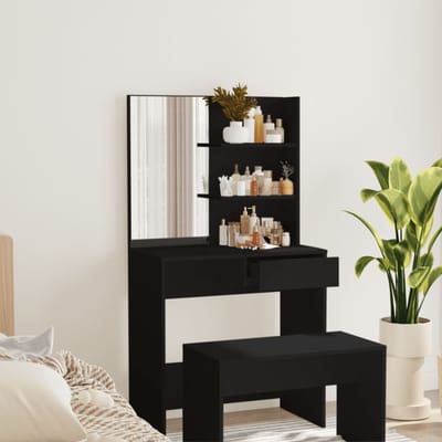 vidaXL - Kaptafel - met - spiegel - 74,5x40x141 - cm - zwart