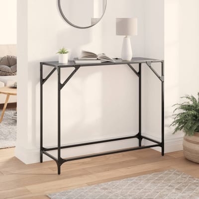 vidaXL - Wandtafel - met - zwart - glazen - blad - 98x35x81 - cm - staal