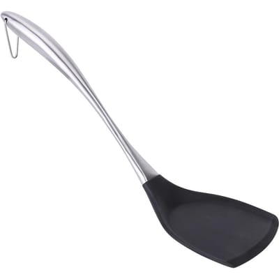 Spatule en acier inoxydable et silicone, résistante à la chaleur, à long manche, ustensile de cuisine