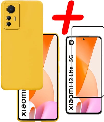 Hoesje Met Screenprotector - Geschikt voor Xiaomi 12 Lite - Sterk & Shockproof - Back Cover - Siliconen Case - Telefoon Hoes - Geel
