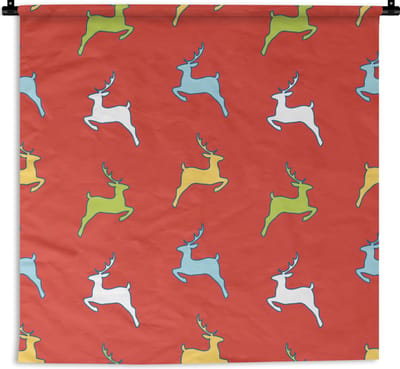 Wandkleed - Wanddoek - Patroon - Hert - Rood - 180x180 cm - Wandtapijt
