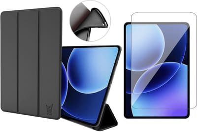 Hoes en Screenprotector geschikt voor Xiaomi Redmi Pad 7 / 8 / 7 Pro / 8 Pro – Smart Cover met Tri-Fold Stand – Schokbestendig – Auto Wake/Sleep – TPU Backcase – Zwart