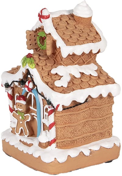 Clayre & Eef Kerstdecoratie met LED-verlichting Gingerbread house 11x10x17 cm / 2xAA Bruin Kunststof