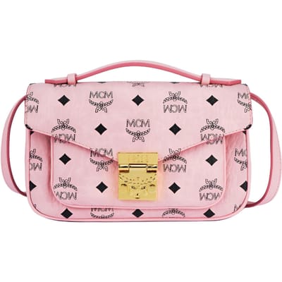 MCM Quincaillerie Métallique Dorée Sac Bandoulière Sac à Main Tote en Similicuir Moyen Rose Sacs pour Femmes MWRFAXT01PZ001 Basic Set (Bag+Dust Bag) white
