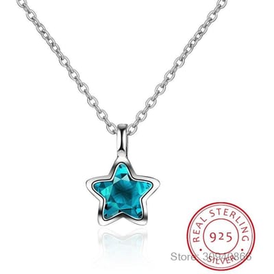 Nieuwe Eenvoudige Mode Oceaanblauw Kristal Kleine Ster Ketting Voor Vrouwen Meisje 925 Sterling Zilver Sieraden S-N246 gray