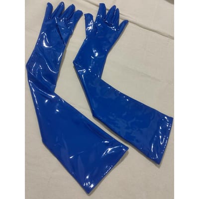S-XXL Antidérapant Aspect Mouillé PVC Longs Gants Brillant Cuir PU Gantelets Cosplay Performance Mitaines Eldiven Mitaines Handschuhe Gantelet EL blue