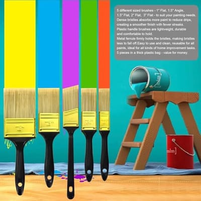 Multi Gebruik Verfborstels Set, 5 Stuks voor Huis en DIY Projecten - Inclusief 1 inch, 1.5 inch, 2 inch en 3 inch Borstels