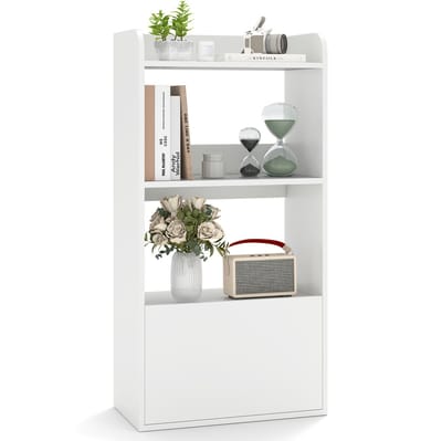 COSTWAY Boekenkast met lade, staand rek met 2 vakken, kantoorrek van hout, kubusrek, opbergrek voor woonkamer, slaapkamer, 55 x 29 x 105 cm (wit)