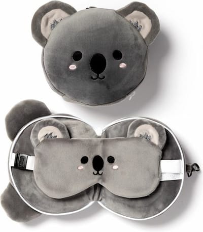 Relaxeazzz Koala knuffel/reiskussen/slaapmasker - 2-in-1 set - voor kinderen- in vliegtuig of auto