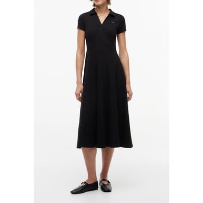 Tommy Hilfiger Rib F&f Polo Mid Black Größe: XS | Midikleider Outlet | Damen | Schwarz
