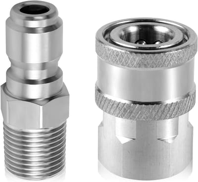 SnelShoppen - 2 Stuks Snelle Koppeling Hogedrukreiniger Aansluitingen, RVS Hoge Druk Waterpistool Connectoren 0.8cm, Duurzaam en Betrouwbaar voor Tuin