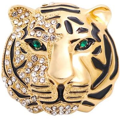 Broche tigre en strass haut de gamme pour col, corsage, robe et costume pour homme, broche en alliage rétro beige