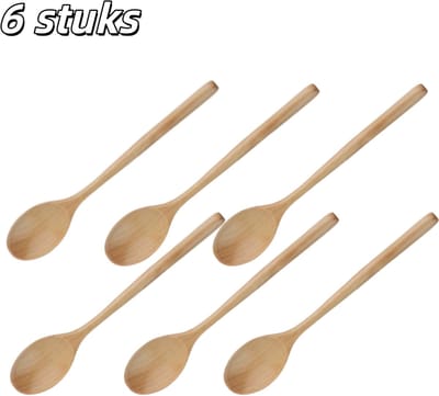 6 stuks - Lepels - Houten lepels - Houten lepelset - Rijstlepels - Anti-aanbakpan - Geschikt voor koken, roeren, mengen van honing, thee, frisdrank, desserts en kokos - Lengte 23.5 cm - Geel