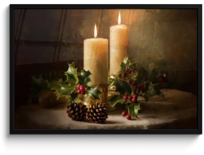 Poster in lijst - Fotolijst 90x60 cm - Posters - Kaarslicht - Kerst - Veelkleurig - Posterlijst zwart - Decoratie - Wanddecoratie woonkamer - Muurdecoratie slaapkamer - Kerstversiering - Kerstdecoratie voor binnen - Kerstmis