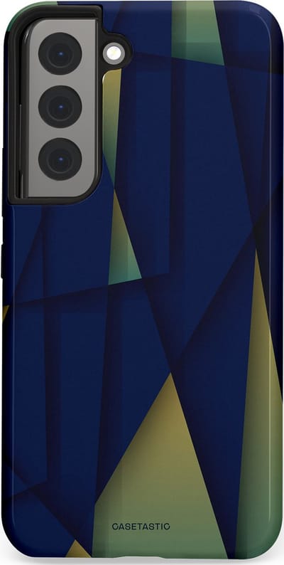 Casetastic Hoesje Geschikt voor Samsung S22 - Stijlvolle Beschermende Duo-layer Case - Blauwgroene Driehoeken