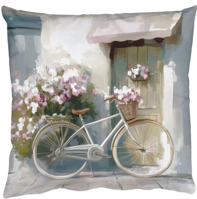 Sierkussens - Kussentjes Woonkamer - 50x50 cm - Fiets - Pastelkleuren - Bloemen