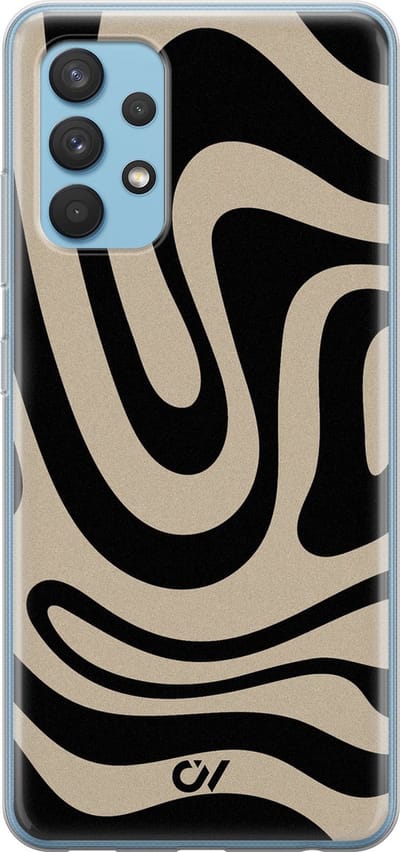 Hoesje geschikt voor Samsung Galaxy A32 4G - Abstract Black Waves - - Zwart - - Casevibes