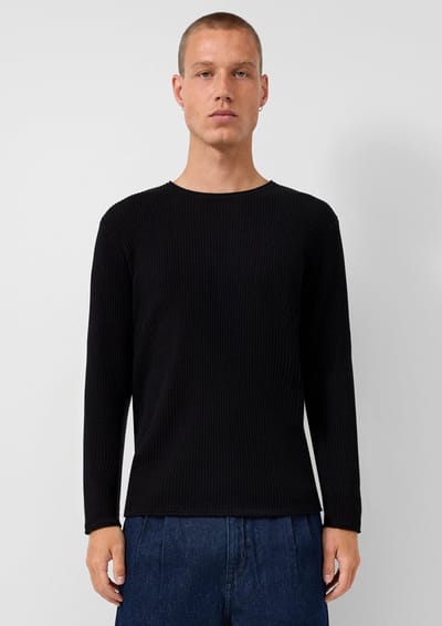 Geverfde gebreide top met gerolde zoom QS Regular Fit