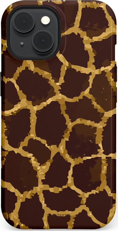 Casetastic hoesje geschikt voor Apple iPhone 15 - MagSafe - Dubbellaagse bescherming - Afrikaanse Giraffenprint - Fashion Case - Zwart Bruin Goud Olijfgroen