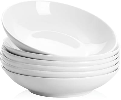 1184ml Pastakommen set van 6, 22,9 cm blauwe en witte grote slaadschaal, magnetron en ovenbestendige diner schotels (wit)
