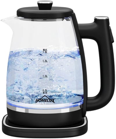 Homelux - Glazen Waterkoker 1,8L – Elektrische Waterkoker 1800W met LED Verlichting – BPA-vrij Borosilicaat Glas – Automatische Uitschakeling & Kalkfilter – Snelkokende Waterkoker voor Thee, Koffie, Soep en Dagelijks Gebruik
